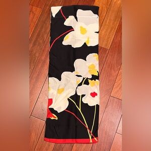 Floral Black Scarf with Red, White, and Yellow Accents